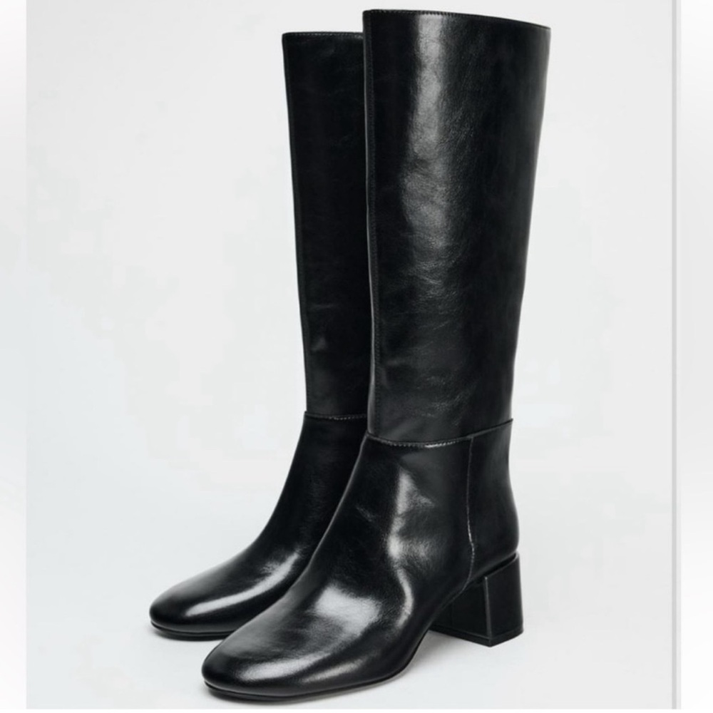 NWT Zara WIDE HEELED TOPSTITCHED BOOTS